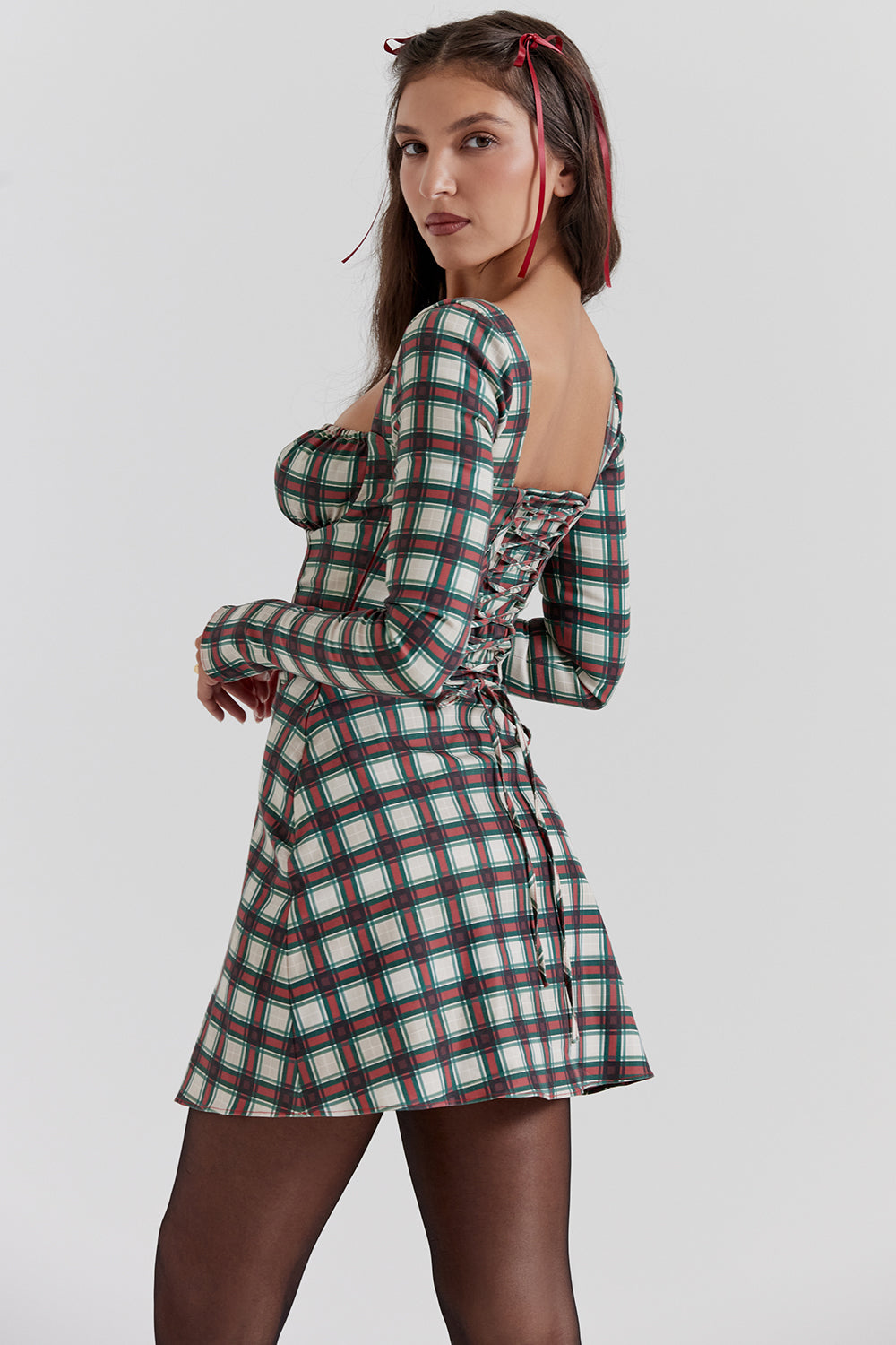 Mini-robe croisée en tartan