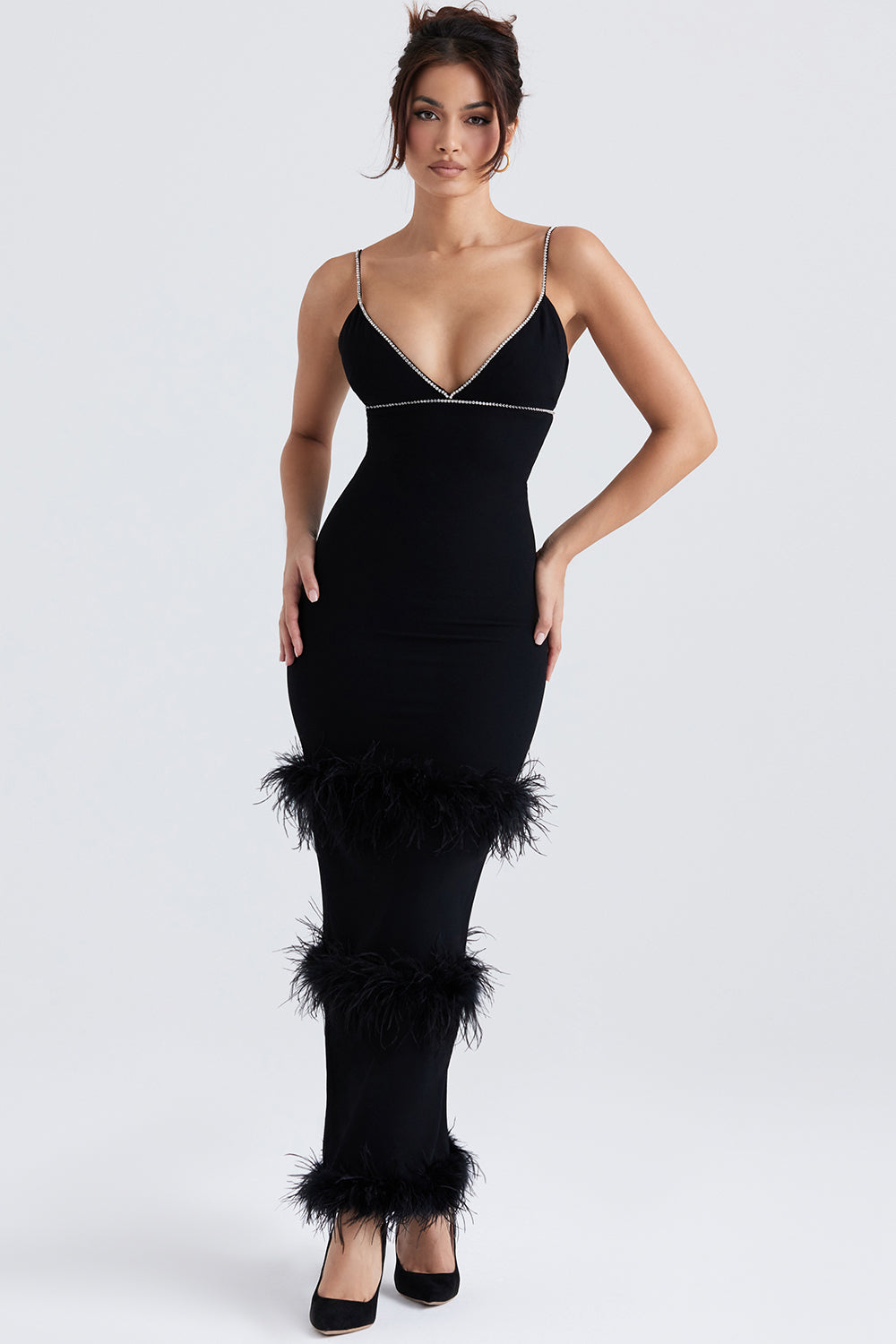 Robe longue noire cristallisée