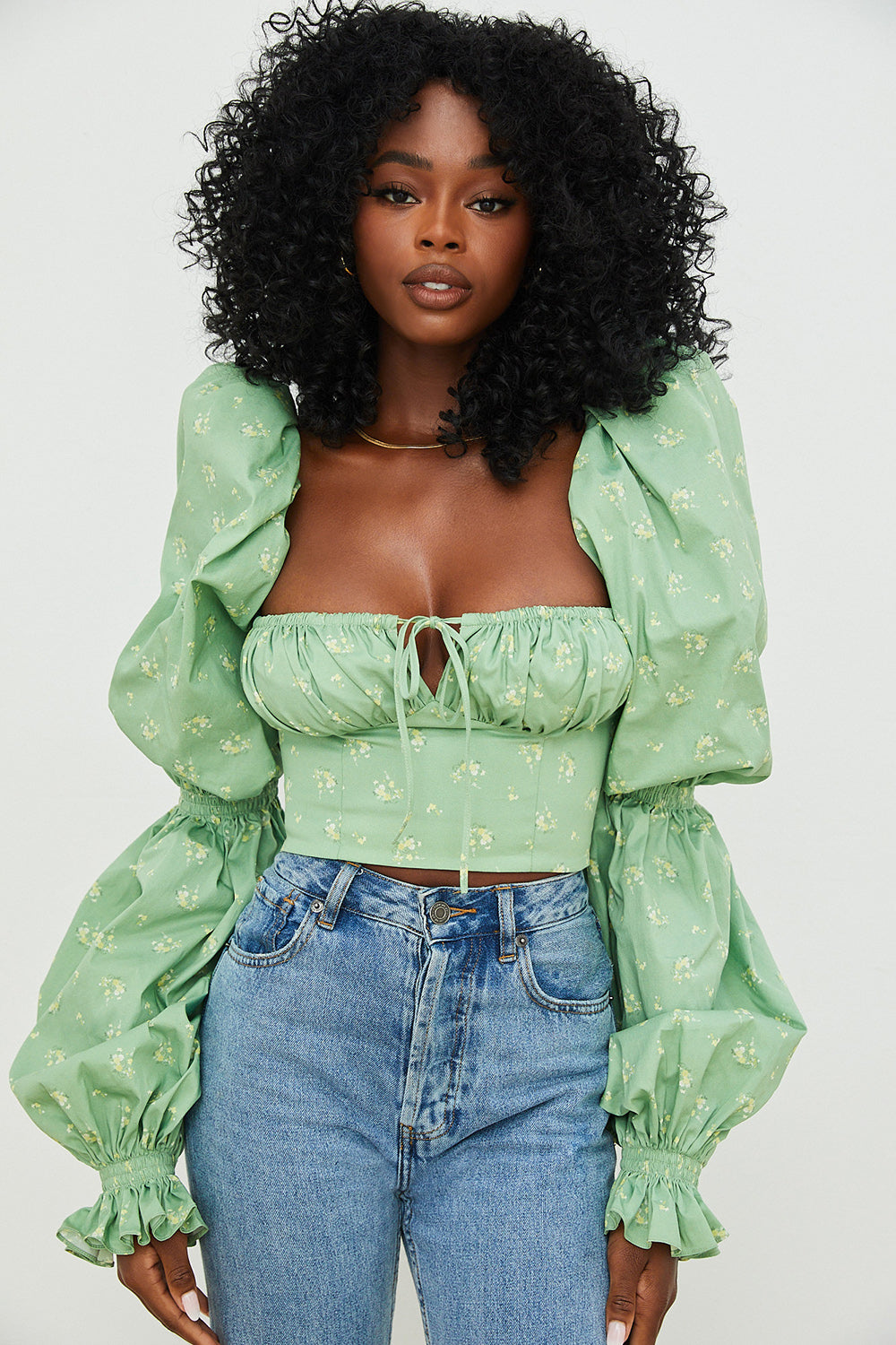Top corset court à fleurs