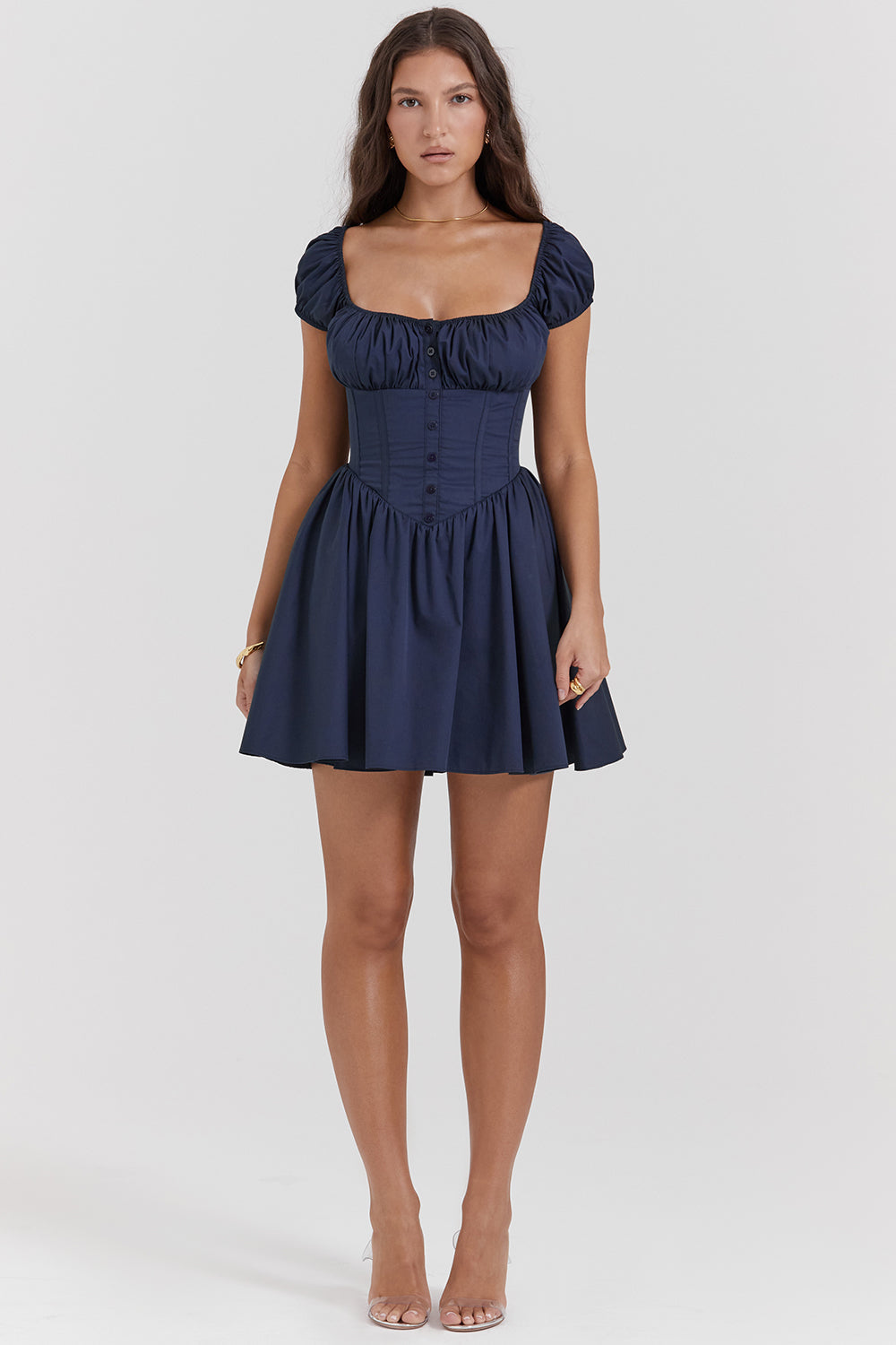 Mini-robe bleu marine française à plis