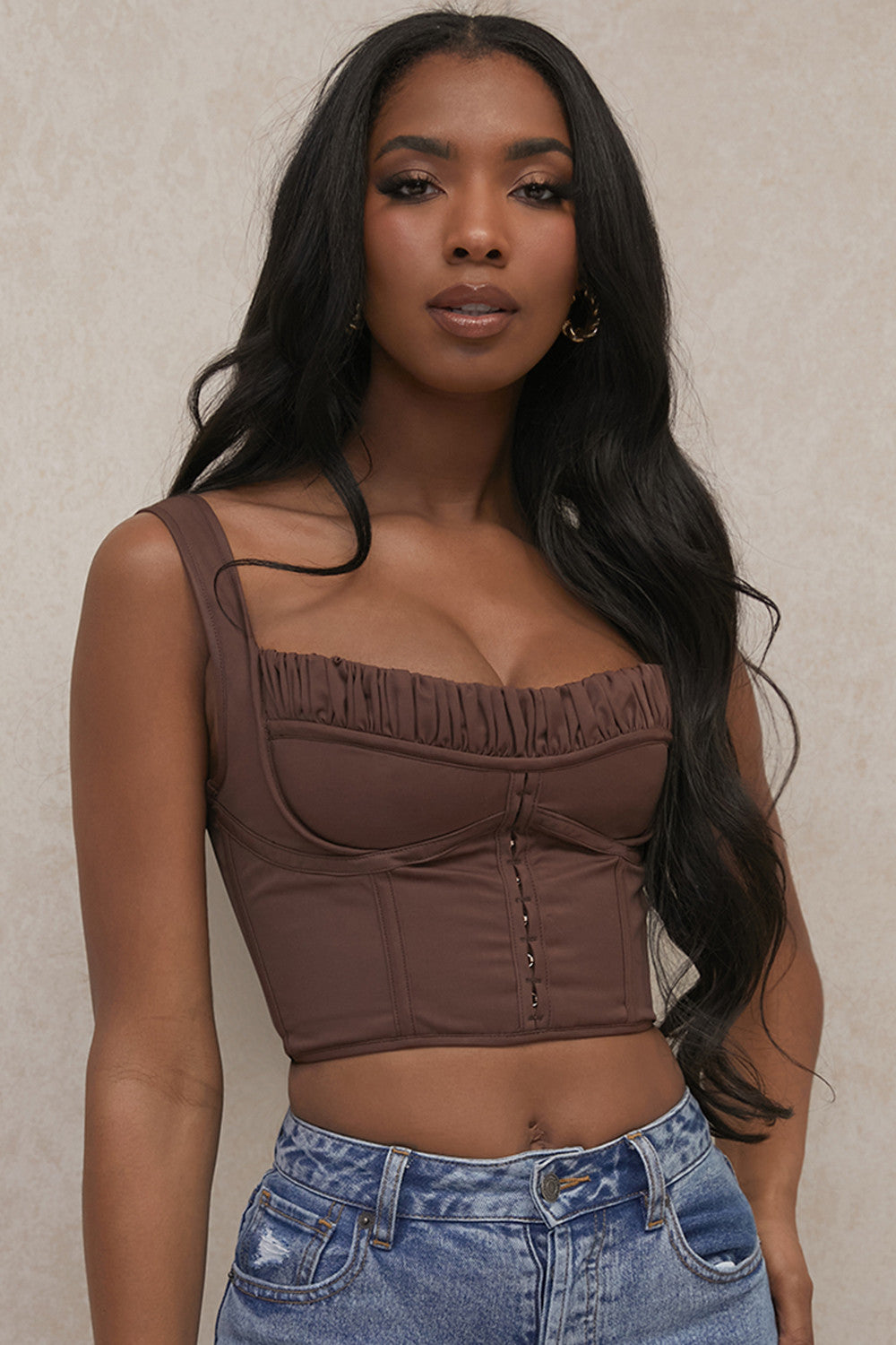 Haut corset froncé chocolat