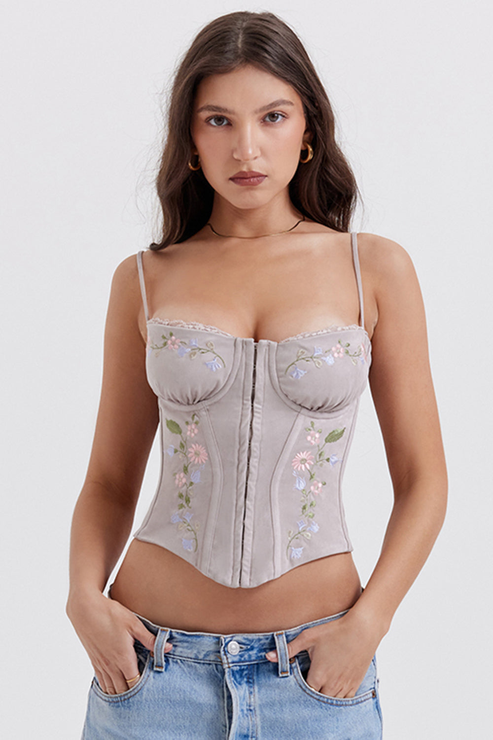 Corset brodé lavande clair