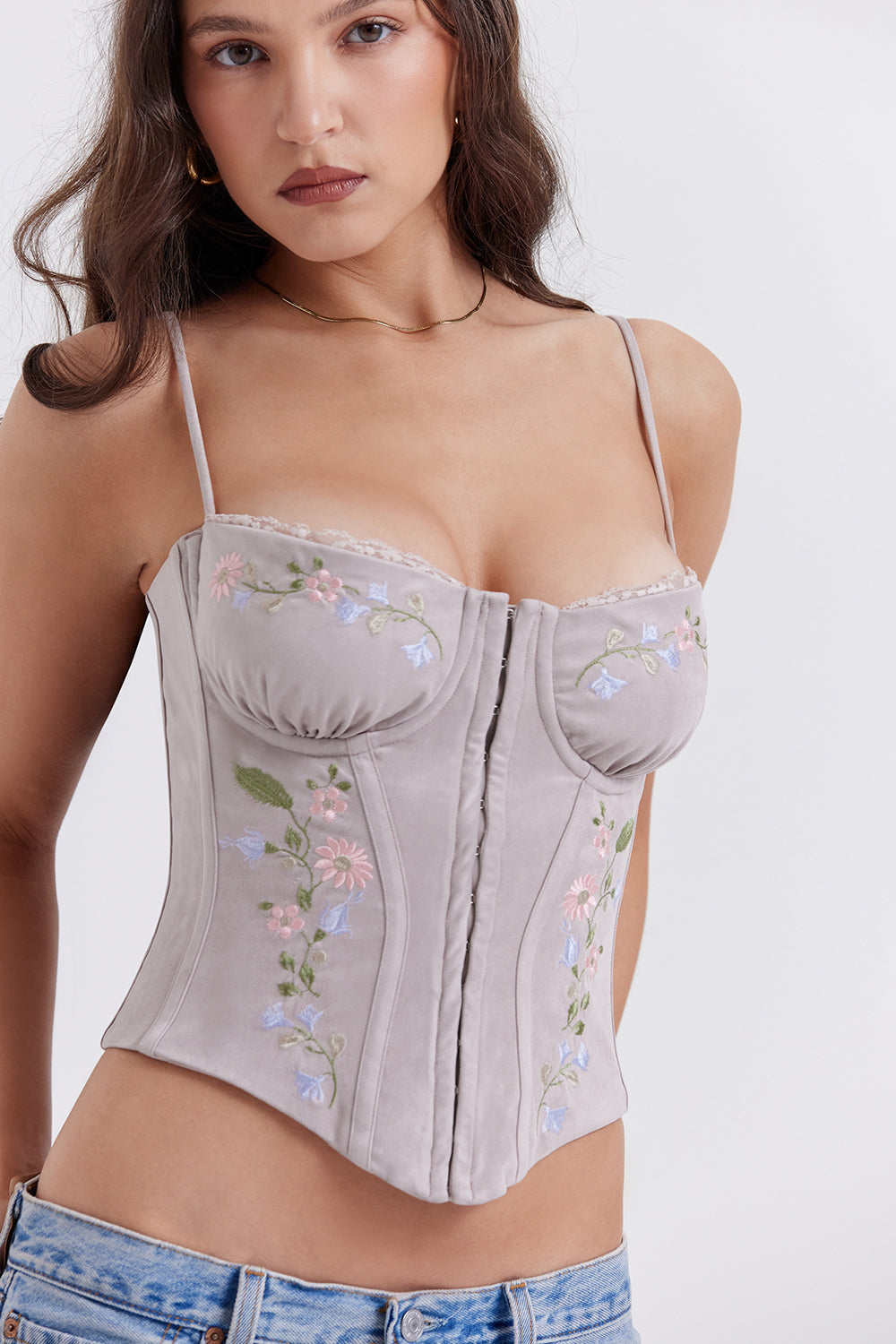 Corset brodé lavande clair