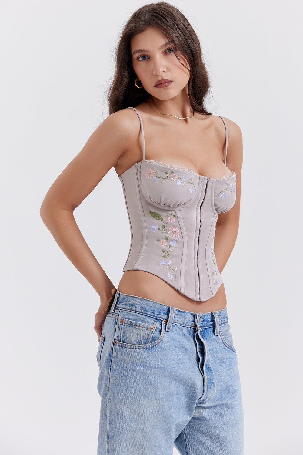 Corset brodé lavande clair