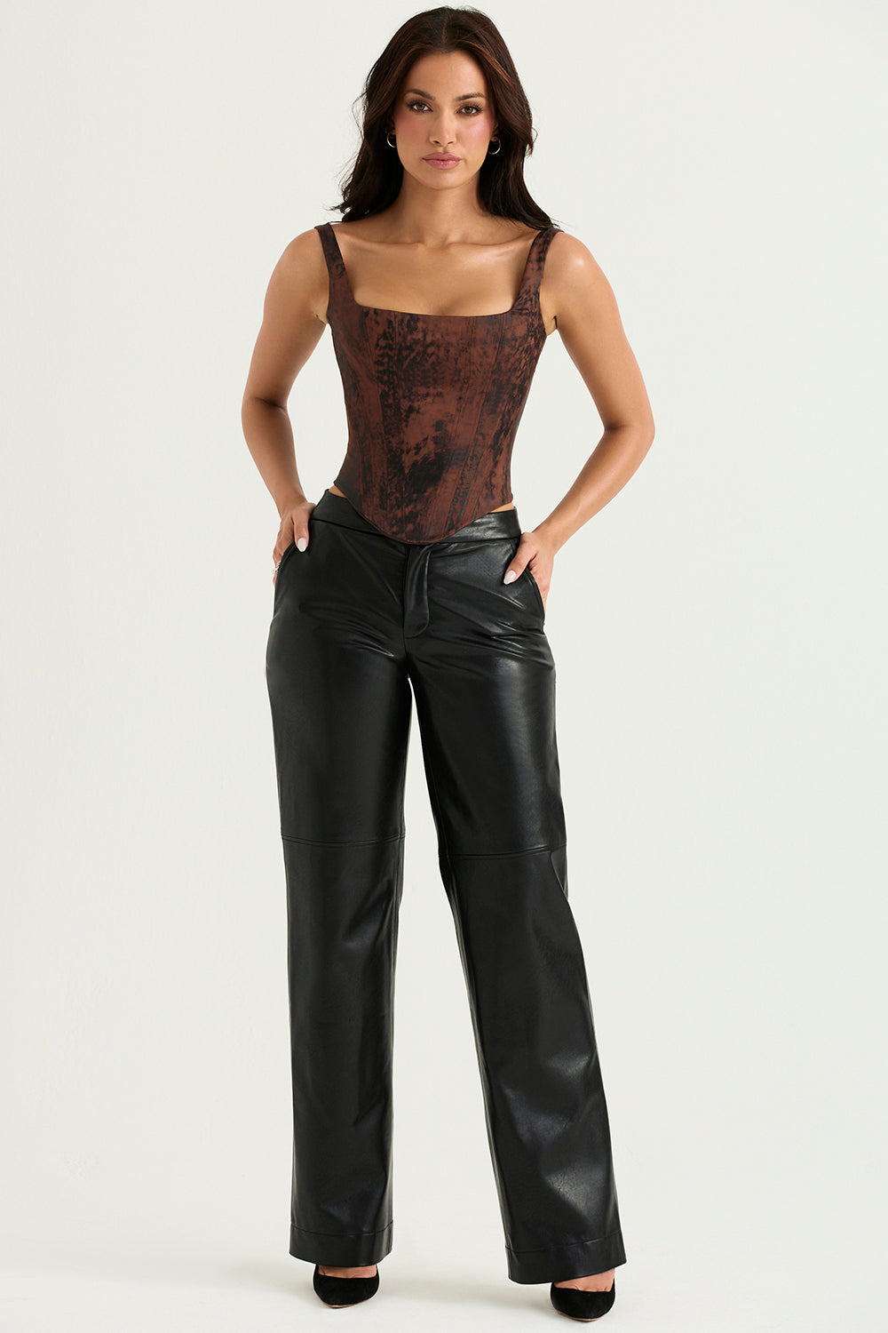 Corset long en satin de cuivre antique