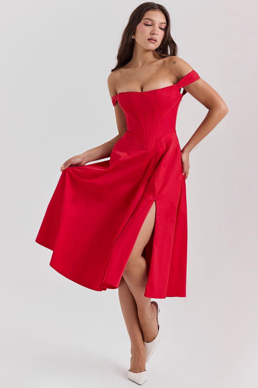 Robe d'été midi rouge foncé