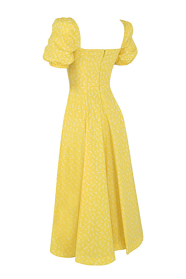 Robe d'été midi à manches bouffantes fleuries