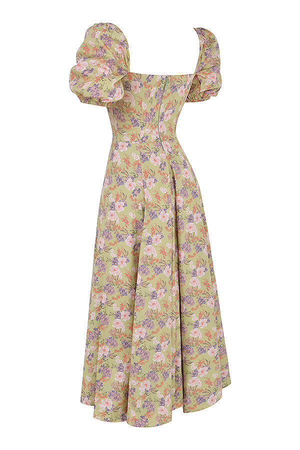 Robe d'été midi à manches bouffantes fleuries