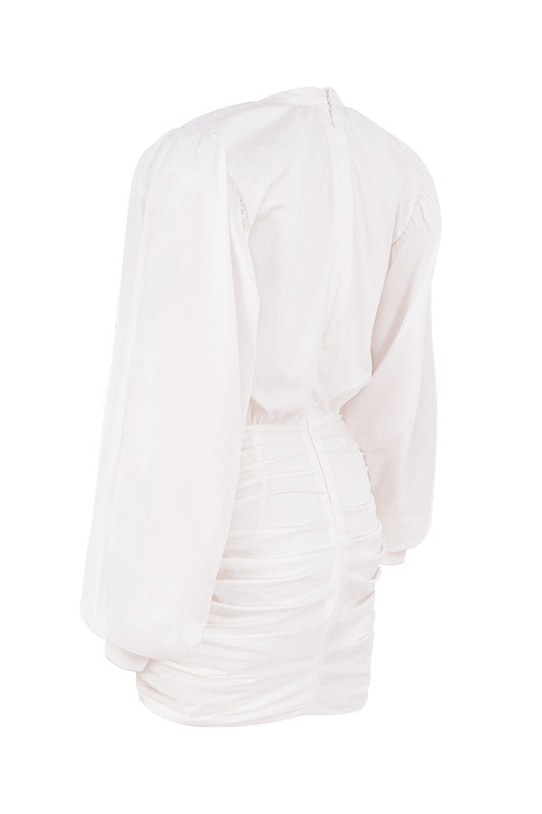 Mini-robe blanche à manches ballon