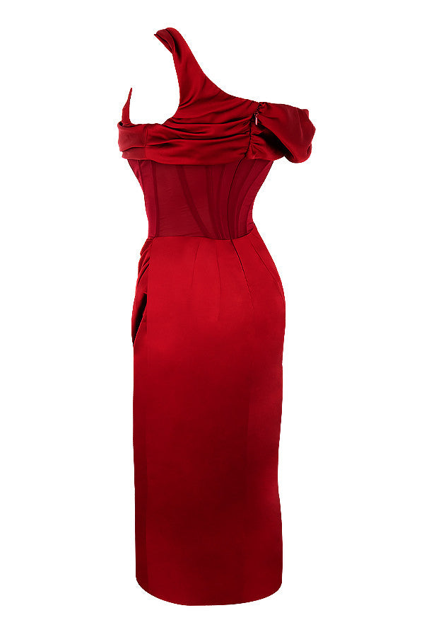 Robe corset midi asymétrique drapée