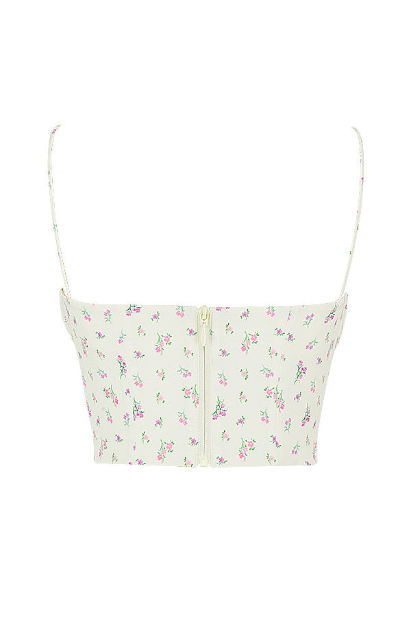 Haut bustier fleuri citron à plis