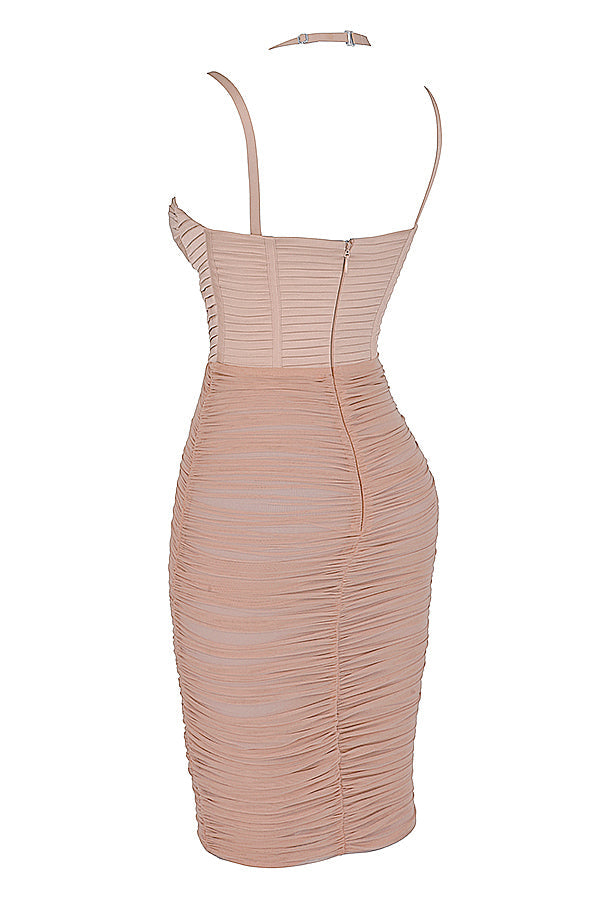 Robe corset midi geploàde taupe