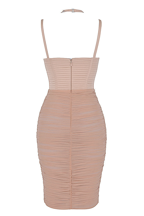 Robe corset midi geploàde taupe