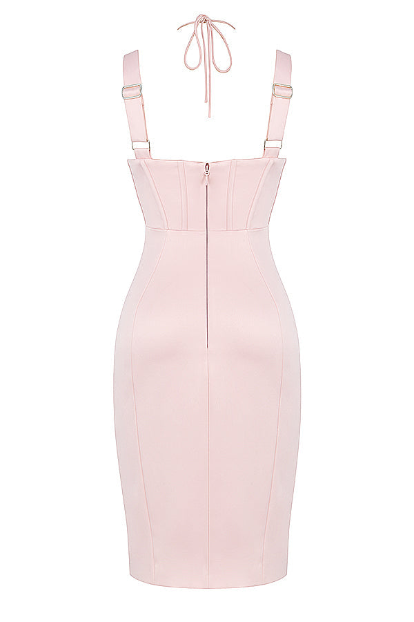Robe corset en satin rose bébé