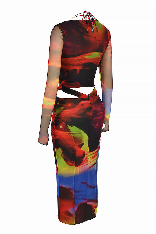 Robe midi imprimée à découpes