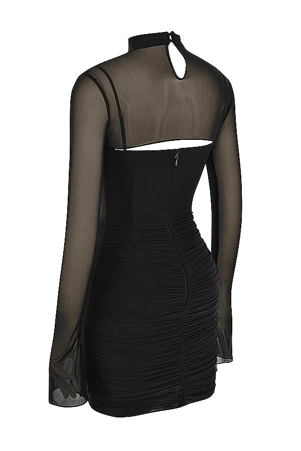 Mini-robe noire à découpes en tulle