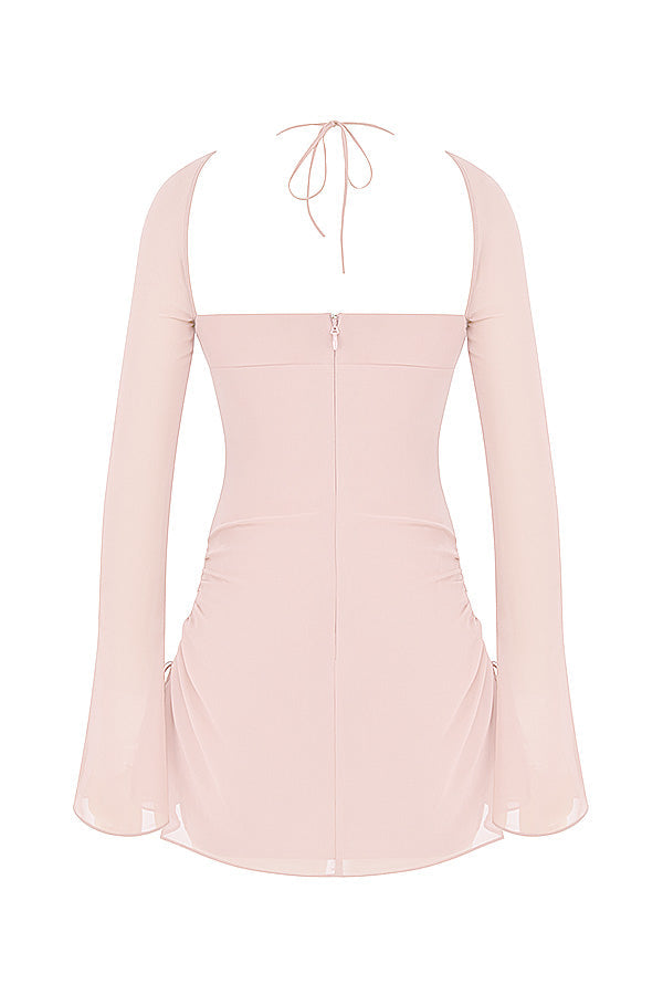 Mini-robe dos nu en mousseline avec découpe