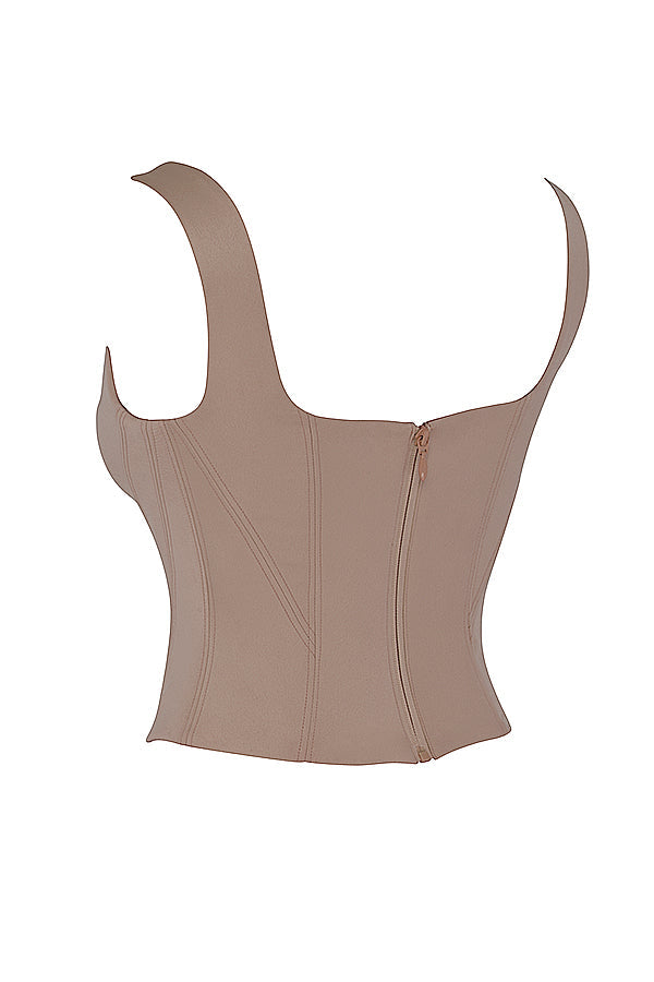 Corset long en satin couleur pierre