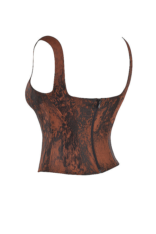 Corset long en satin de cuivre antique