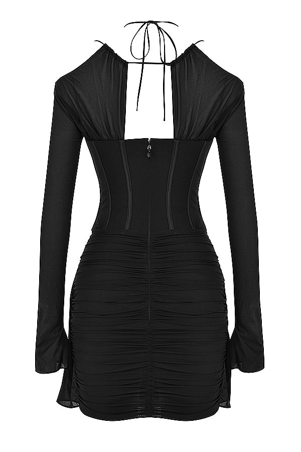 Mini-robe corset en soie véritable noire