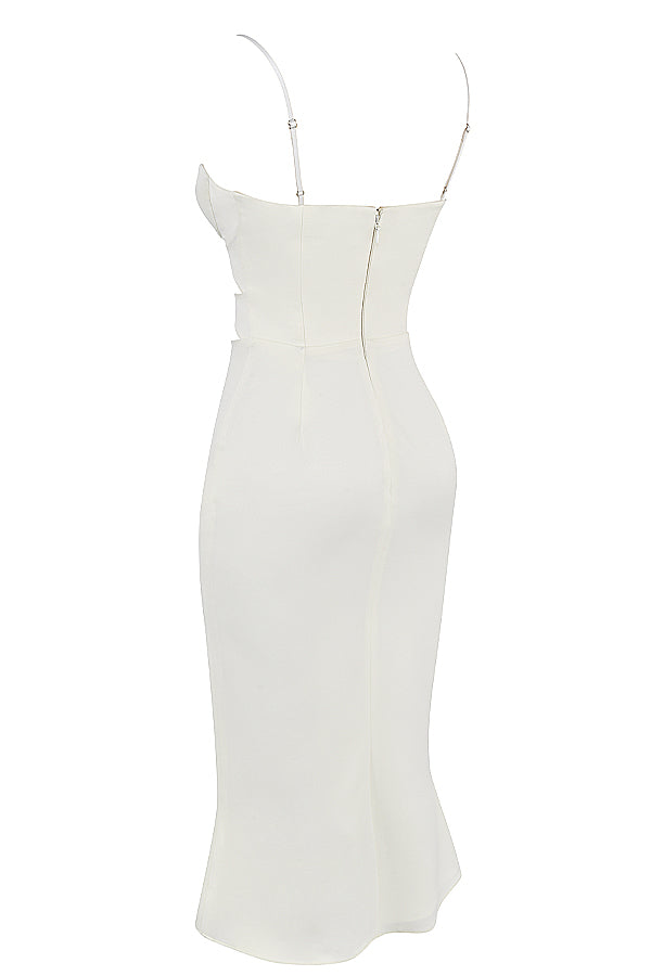 Robe corset découpée en satin ivoire