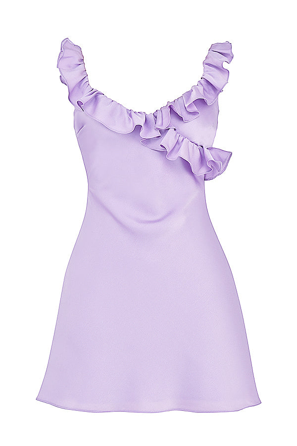 Mini-robe en satin à volants