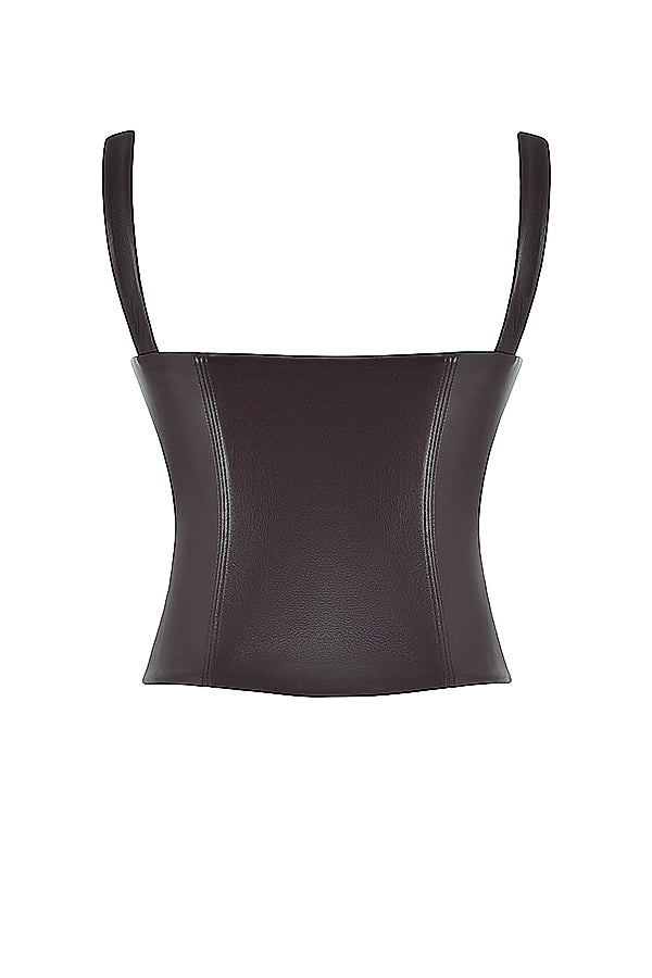 Corset en cuir vegan chocolat amer