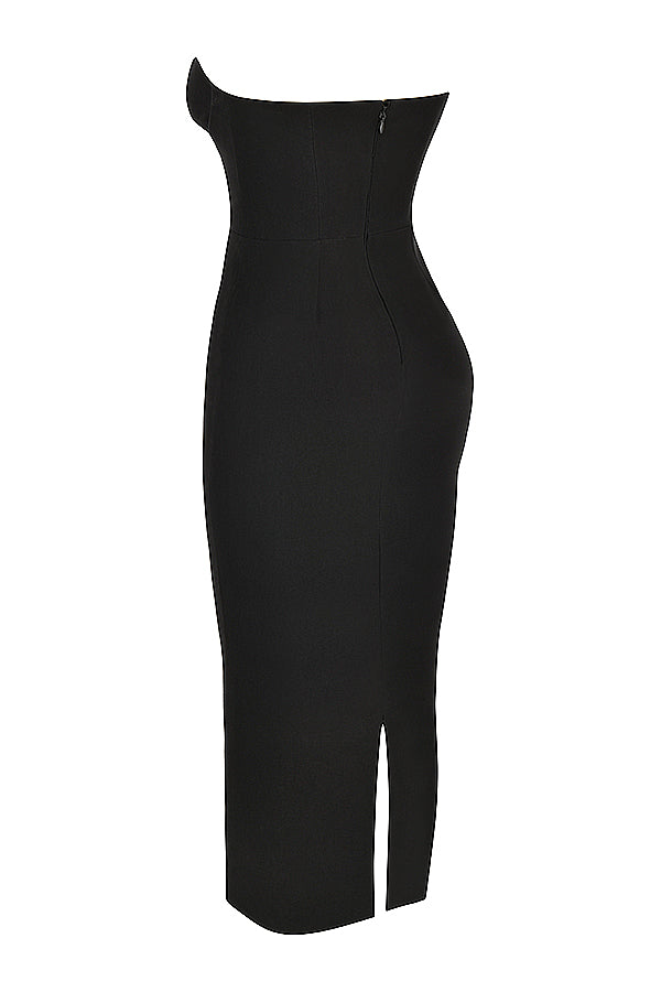 Robe longue noire bustier avec corset