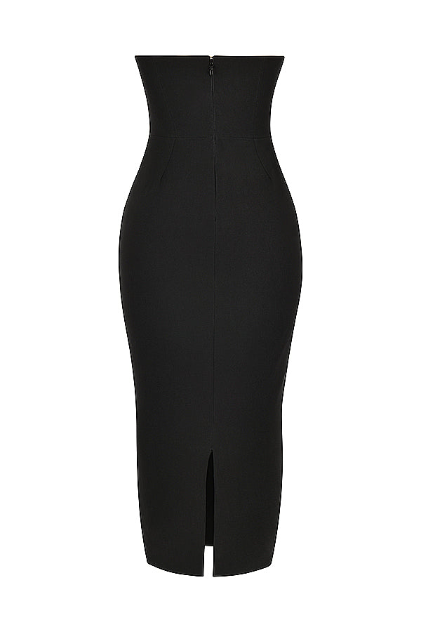 Robe longue noire bustier avec corset
