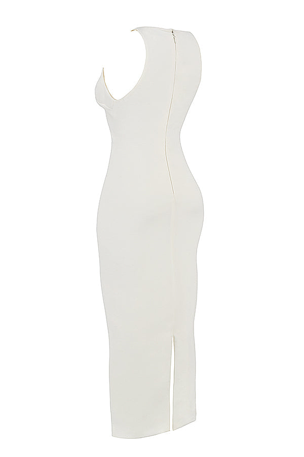 Robe longue plongeante de couleur ivoire