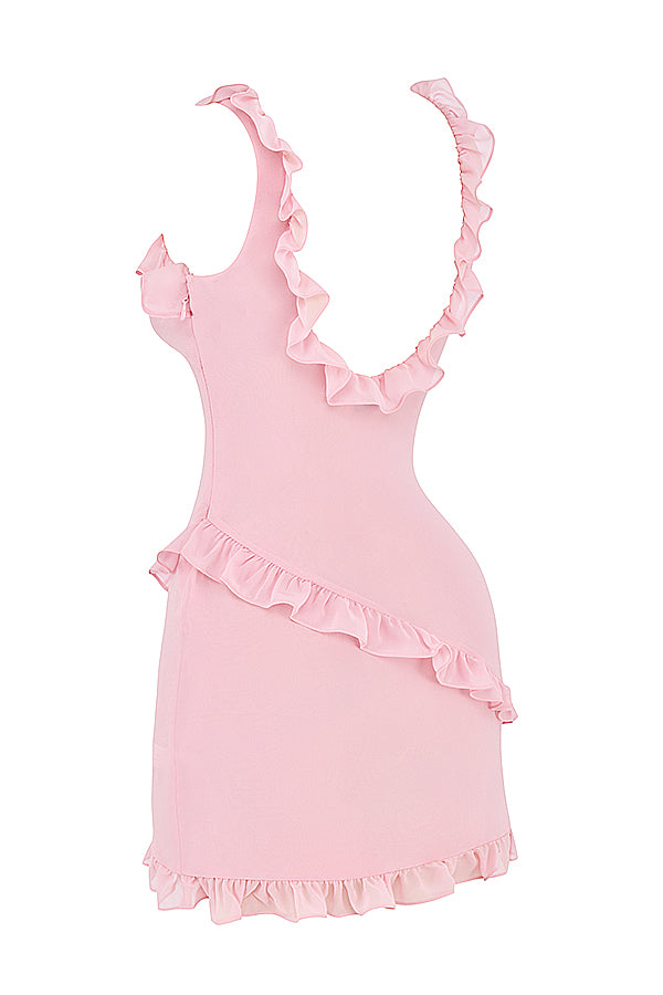 Mini-robe quartz rose à volants