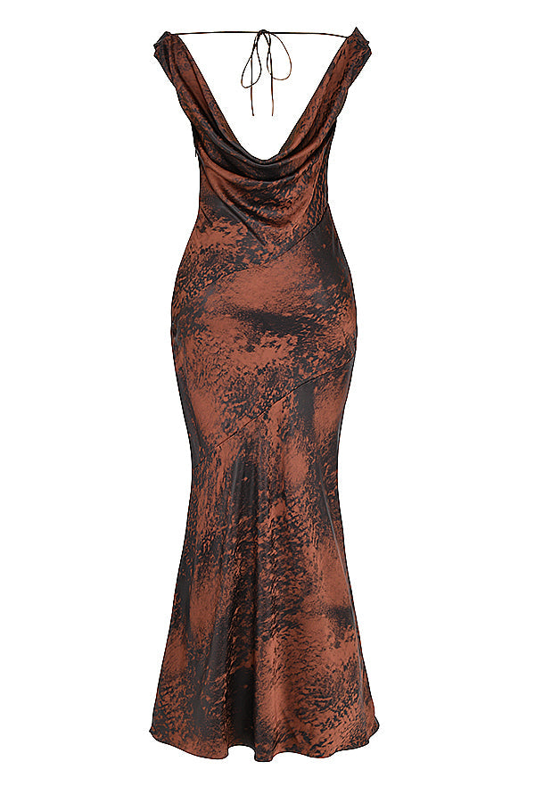 Robe longue coupe biais cuivre antique