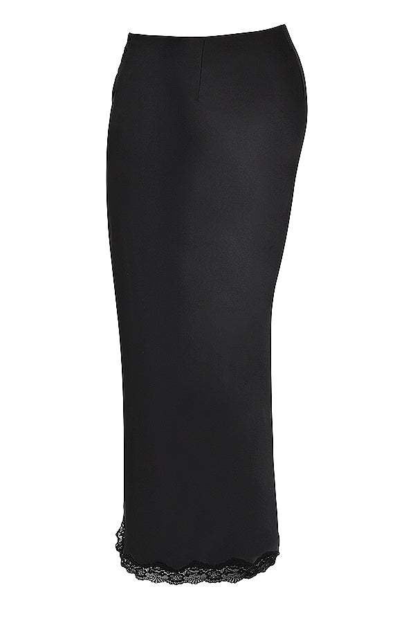 Corset en dentelle noire avec jupe midi en satin