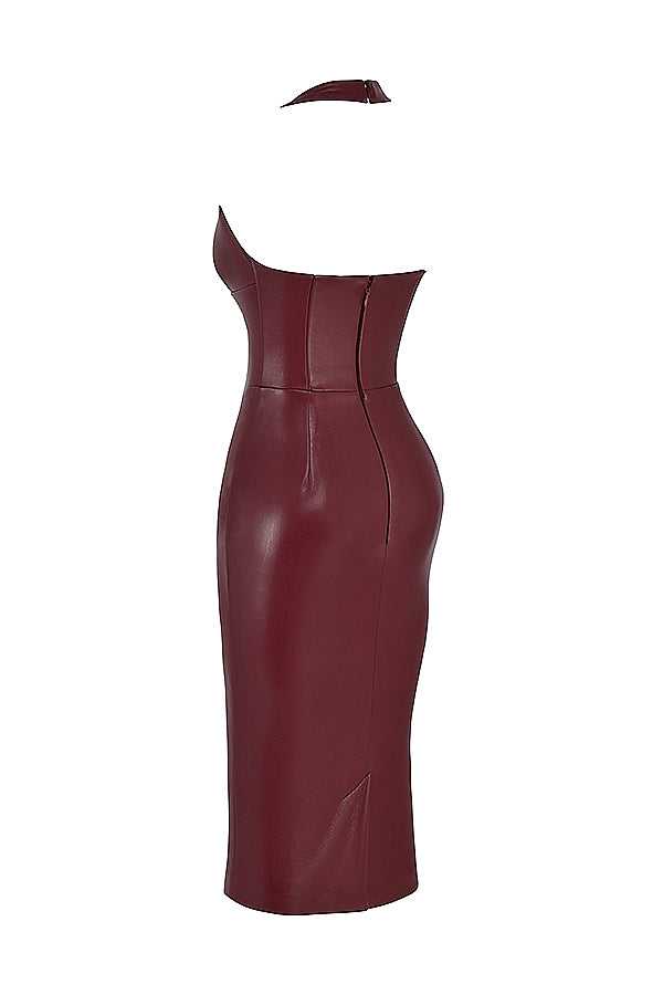 Robe ajustée en éco-cuir bordeaux