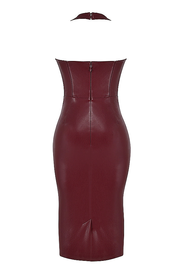 Robe ajustée en éco-cuir bordeaux