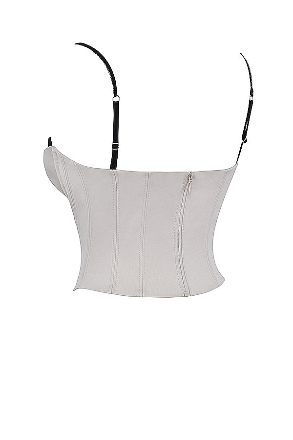 Corset à armatures en satin beige