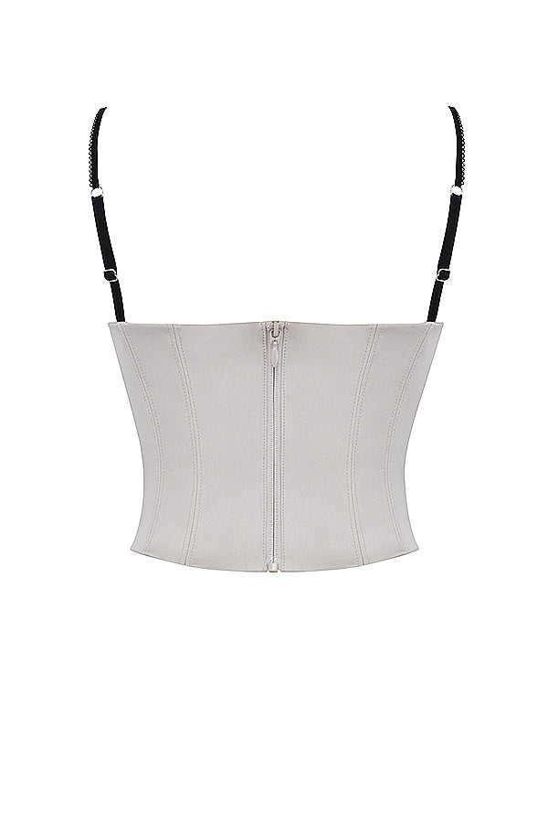Corset à armatures en satin beige