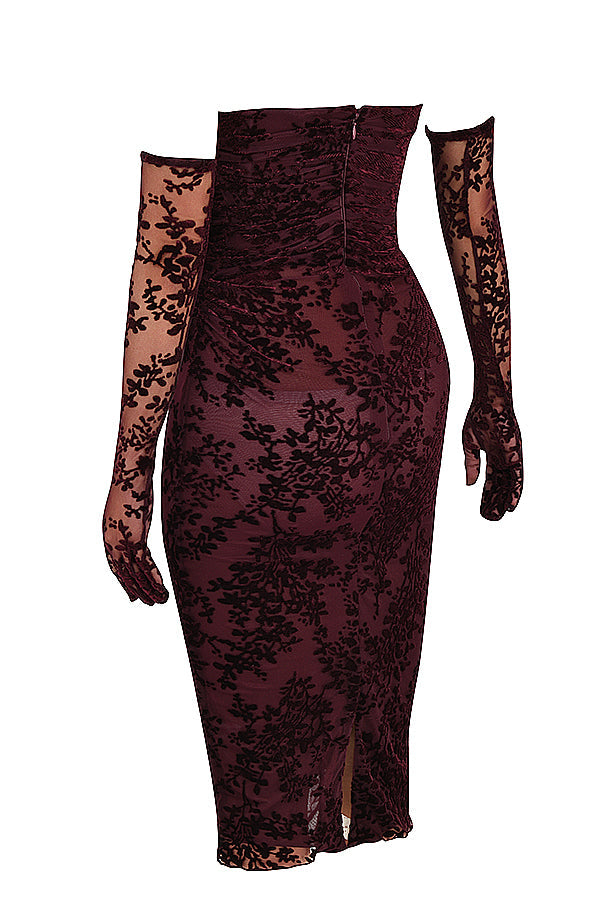 Robe corset Devore cerise noire