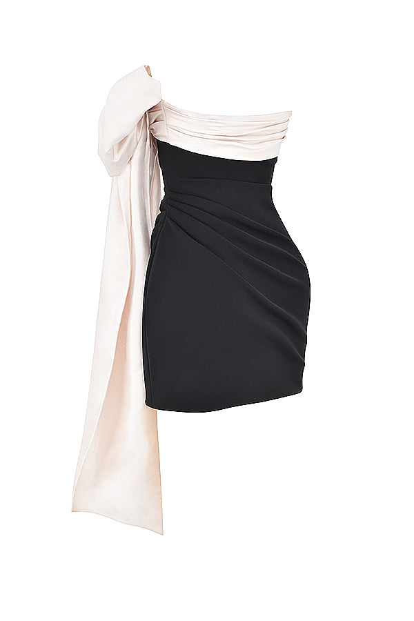 Mini-robe noire et ivoire avec nàud