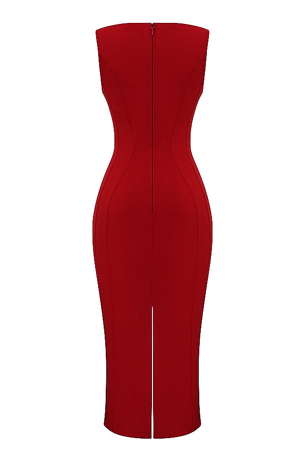 Robe longue décolletée avec roses rouges