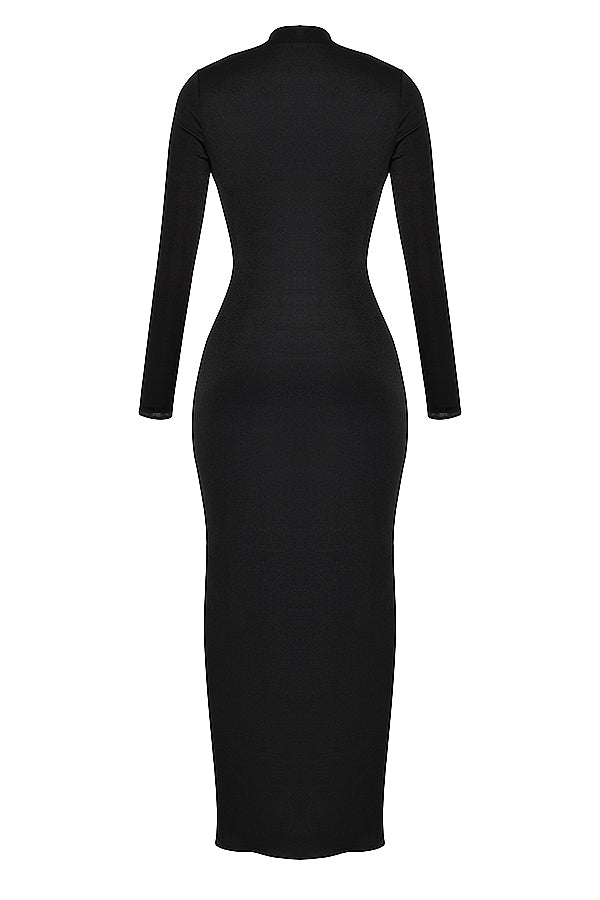 Robe longue drapée noire