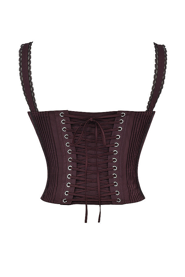 Corset en dentelle marron riche au dos