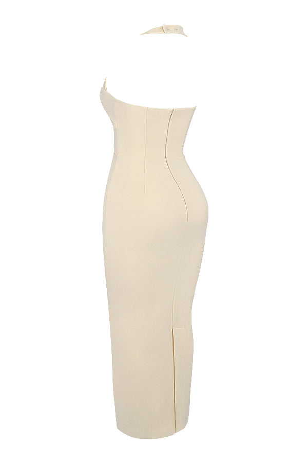 Robe longue dos nu écru