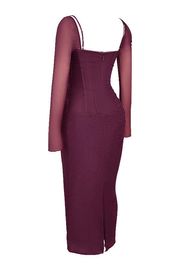 Robe longue rouge foncé à manches longues