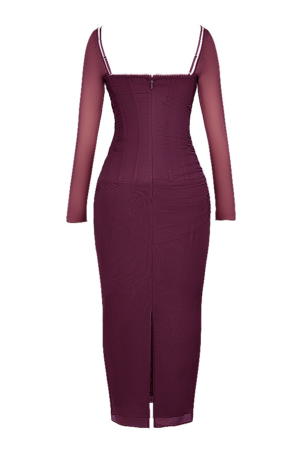 Robe longue rouge foncé à manches longues