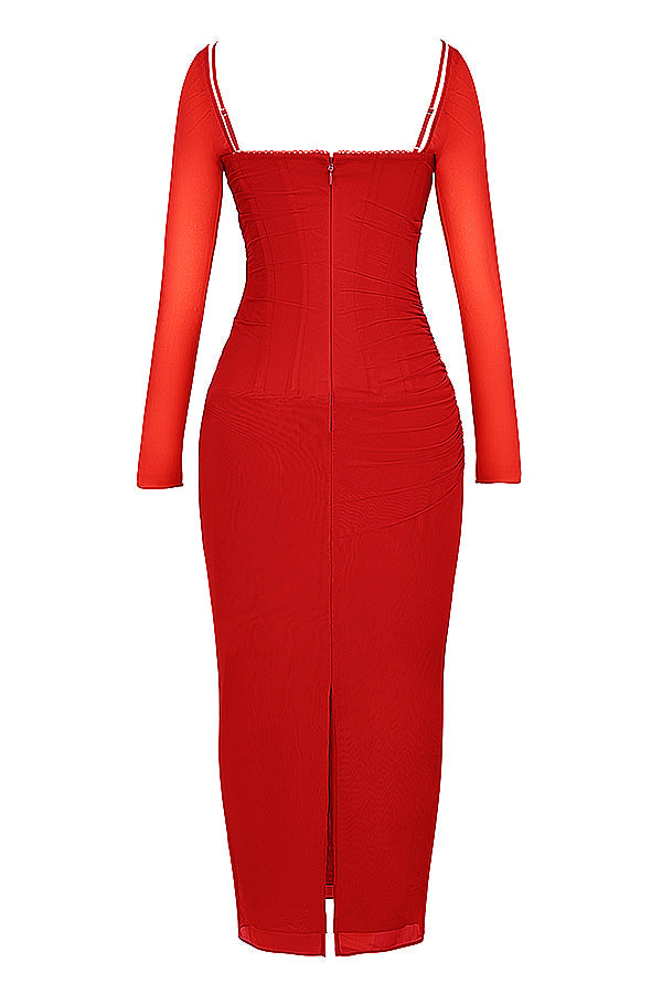 Robe longue rouge foncé à manches longues