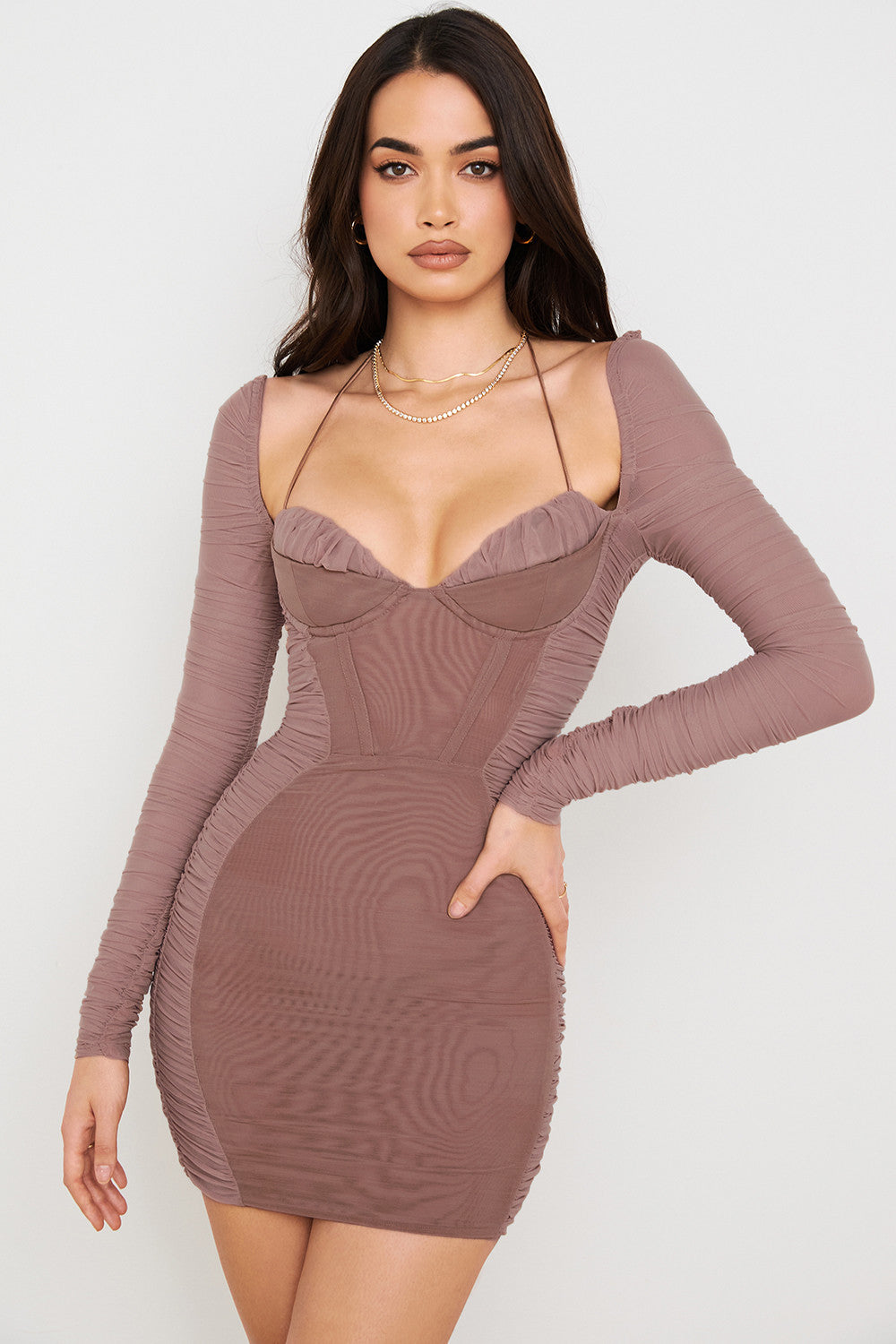 Mokka mini corset avec ruches