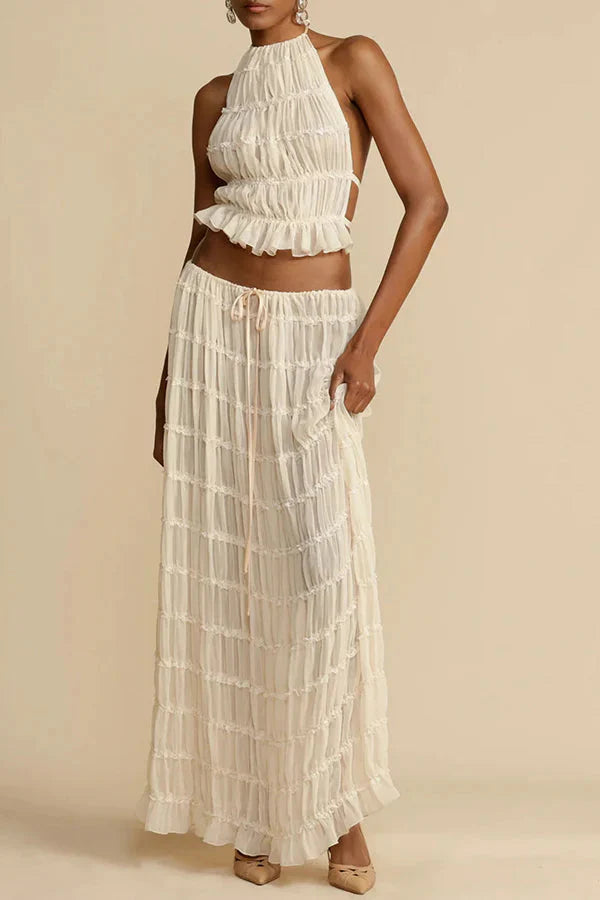 Ensemble haut licou et jupe longue en beige