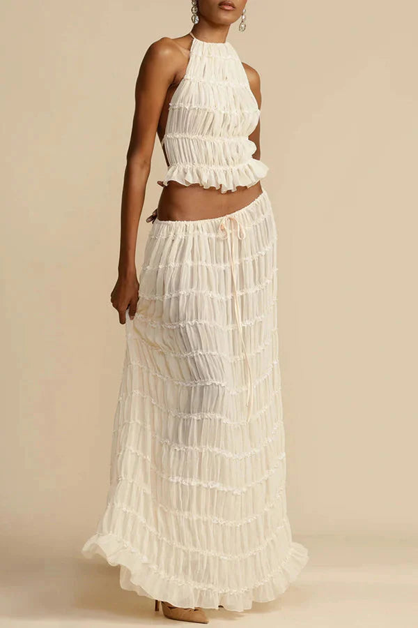 Ensemble haut licou et jupe longue en beige