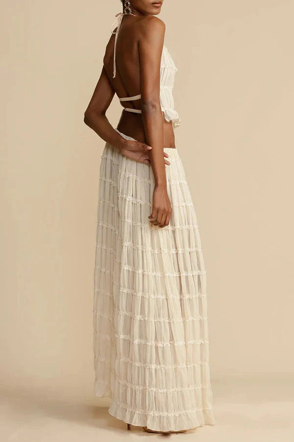 Ensemble haut licou et jupe longue en beige